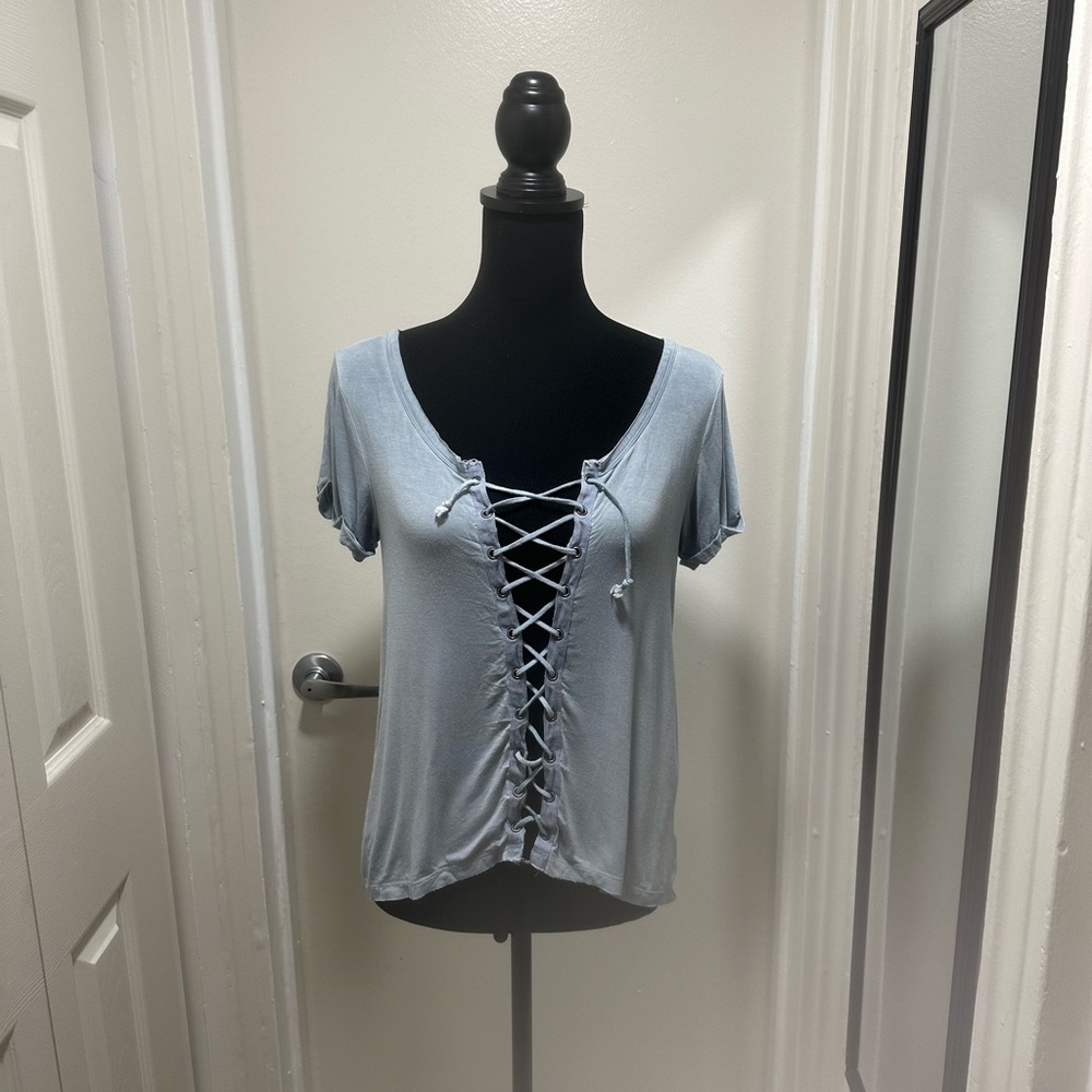 American Eagle Soft & Sexy Blue Lace-up Top
